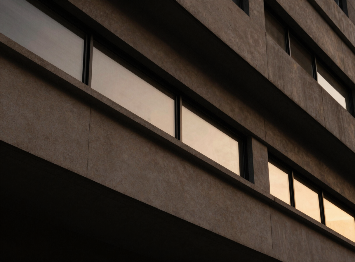Close-up of structured architectural lines, dark moody editorial photography, warm golden-hour light